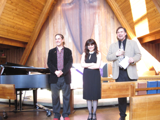 (L to R) Kerry Henderson, Maria Todaro, Louis Otey at St Gregory’s Episcopal Church, Woodstock, NY introducing VoiceFest 2011 a four-day festival (Aug. 4-7) of opera, gospel, baroque, choral, and world music presented in Phoenicia, NY.
