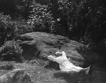 Ted Shawn on the Pillow Rock ca 1947  (photo: Eric Sanford from the Pillow's archives)