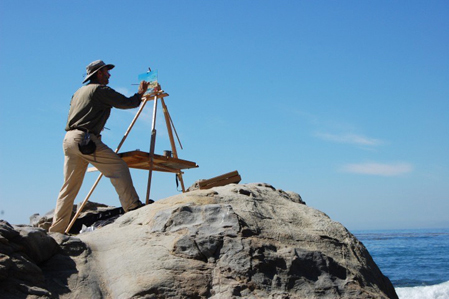 Thomas Jefferson Kitts carried his portable painting supplies up a mountain to paint the elevated view
