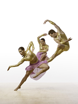 Alexandra Karigan, Kimberly Lyons, and Chad Levy of Amy Marshall Dance Company in Dance: Dvija. Costumes by Norma Kamali.