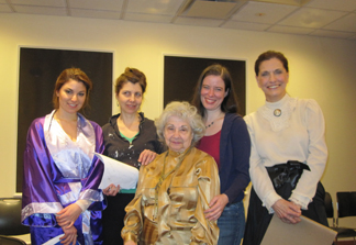 (L to R) Actors:Ella Misché, Lenore Wolf, Heather Massie, Pamela Osowski and (center) Francine L. Trevens, after the stage reading of Francine's play “Spirit of the House”.