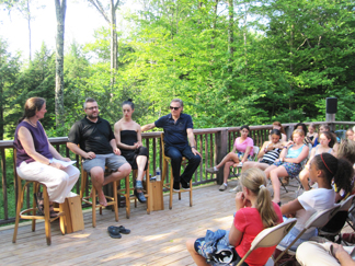 An informal discussion on the back porch at Jacobs Pillow with Choreographers  (R to L) Lar Lubovitch, Juniper Shuey, Zoe Scofield -  moderated by Pillow Scholar-in-Residence Maura Keefe