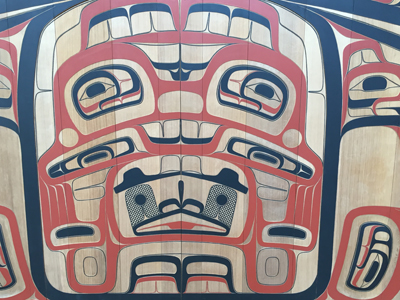 Tsimshian artist David A. Boxley, 2015, carved and painted cedar clan house front 