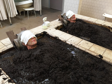 Cornelia Seckel and Heidi Robertson enjoying the mud bath at Dr. Wilkinson’s Hot Springs in Calistoga, CA.