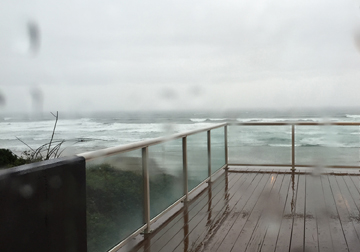 View from the Elizabeth Inn, Newport, OR, our last day on the coast and our first rainy day.