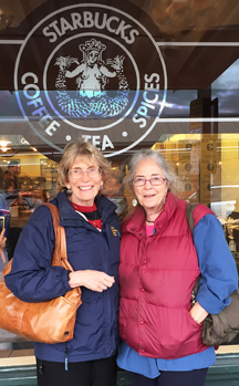 Heidi and Cornelia outside of Starbucks