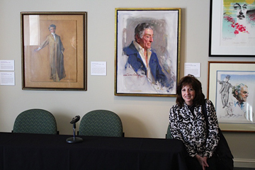 Annie Hoffstatter with some of the work in the exhibit at the Norman Rockwell Museum, Stockbridge, MA