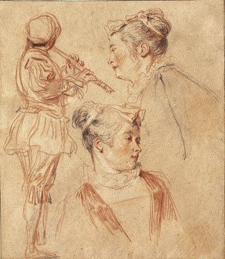 Studies of a Flutist and Two Women by Jean-Antoine Watteau