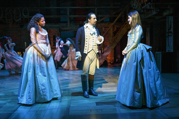 “Hamilton” (original cast), starring Renée Elise Goldsberry, Lin-Manuel Miranda, and Phillipa Soo. Photo by Joan Marcus.